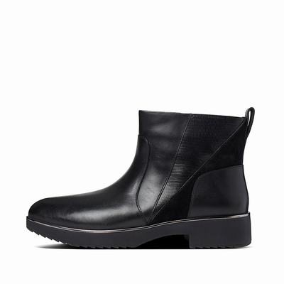Fitflop Women's SALMA Lizard Embossed Leather Ankle Boots - Black, XD1745286